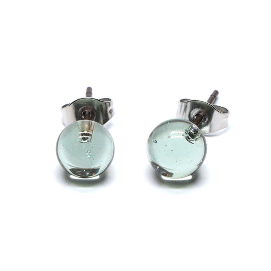 Shiny Transparent Grey Glass Stud Earrings