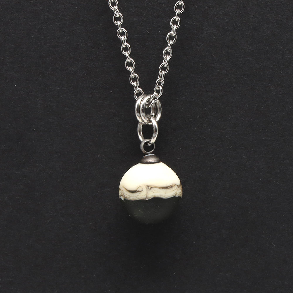Grey and Ivory Sphere Charm Stainless Steel Necklace