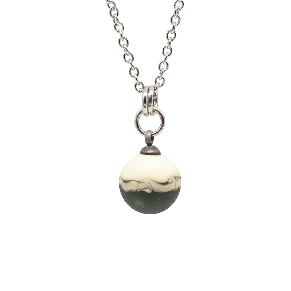 Grey and Ivory Sphere Charm Stainless Steel Necklace