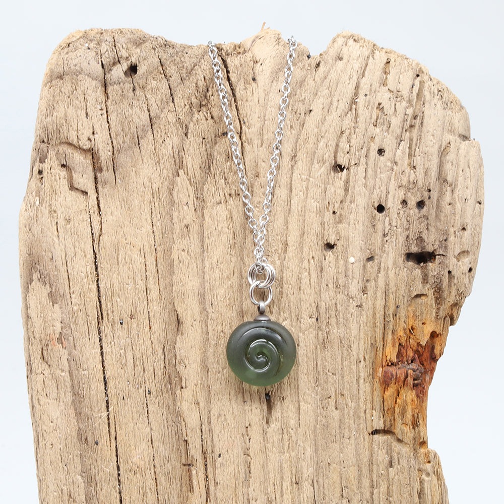 Frosted Grey Spiral Charm Stainless Steel Necklace