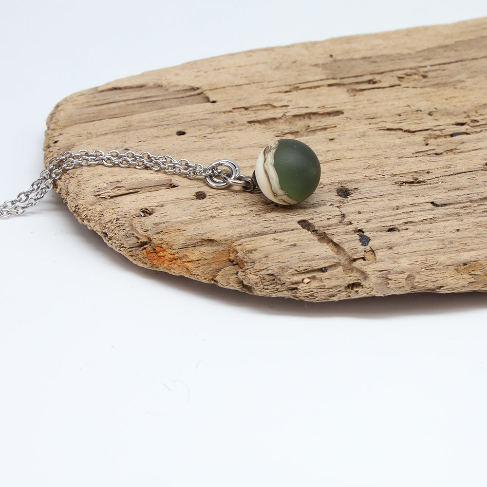 Grey and Ivory Sphere Charm Stainless Steel Necklace