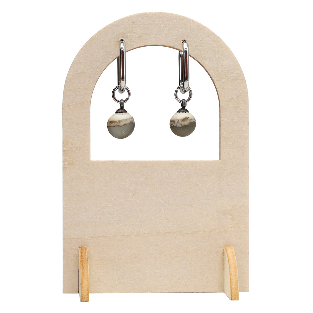 Frosted Grey and Ivory Glass Oval Hoop Earrings