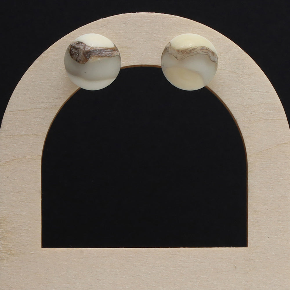 Frosted Grey and Ivory Glass Stud Earrings