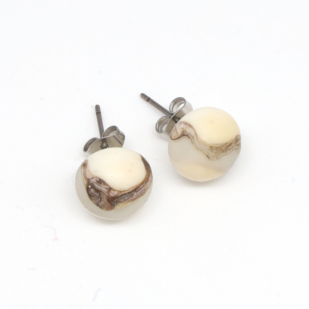Frosted Grey and Ivory Glass Stud Earrings