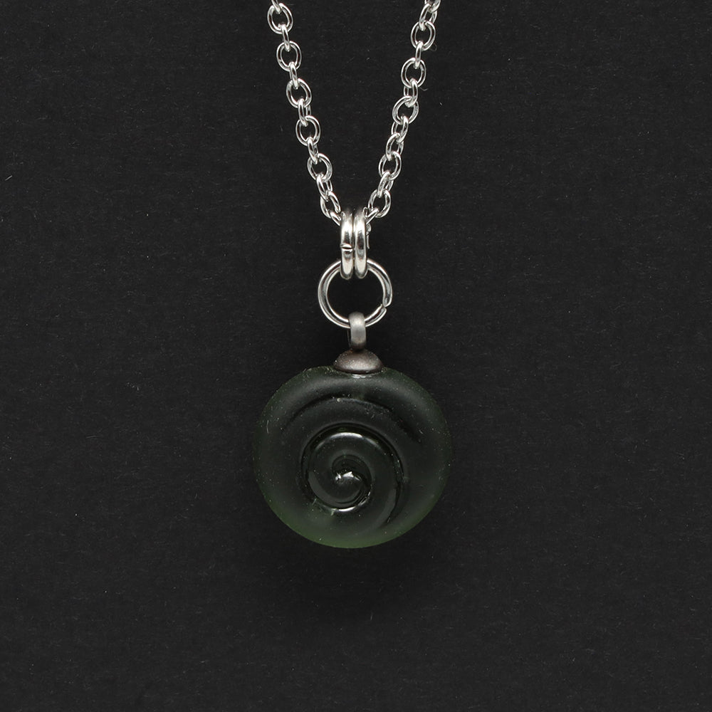 Frosted Grey Spiral Charm Stainless Steel Necklace