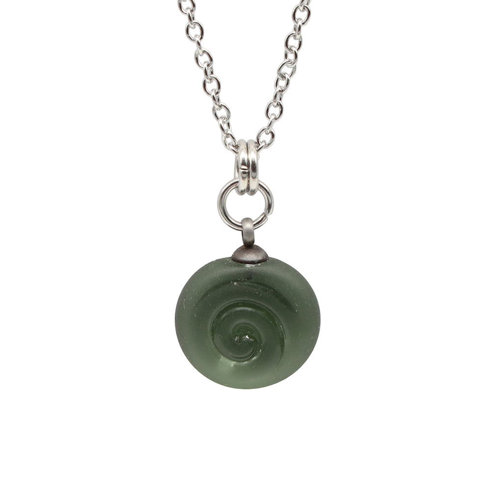 Frosted Grey Spiral Charm Stainless Steel Necklace