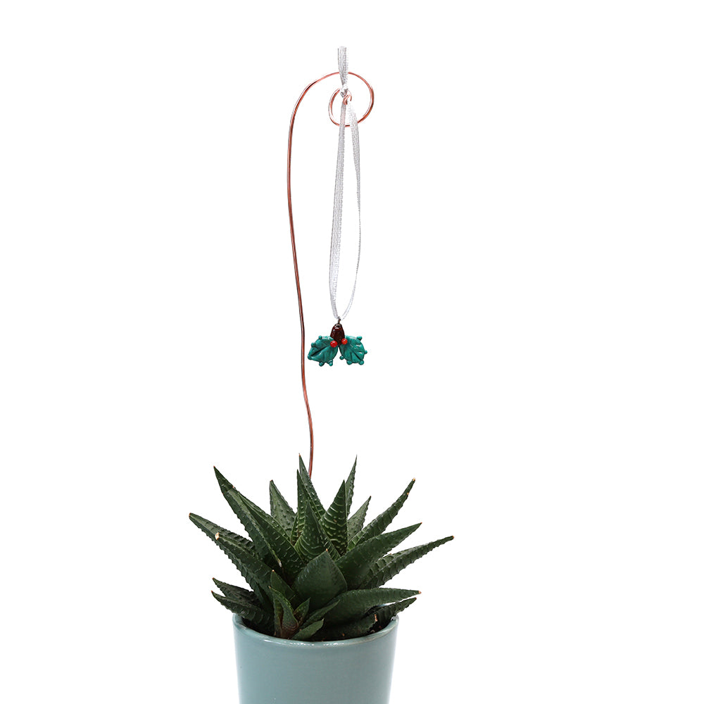 Tiny Glass Holly Hanging Decoration