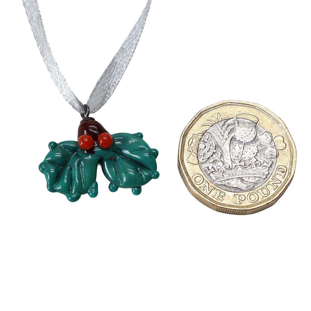 Tiny Glass Holly Hanging Decoration
