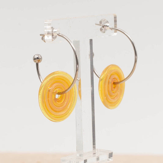 Grapefruit Glass Spiral Hoop Earrings