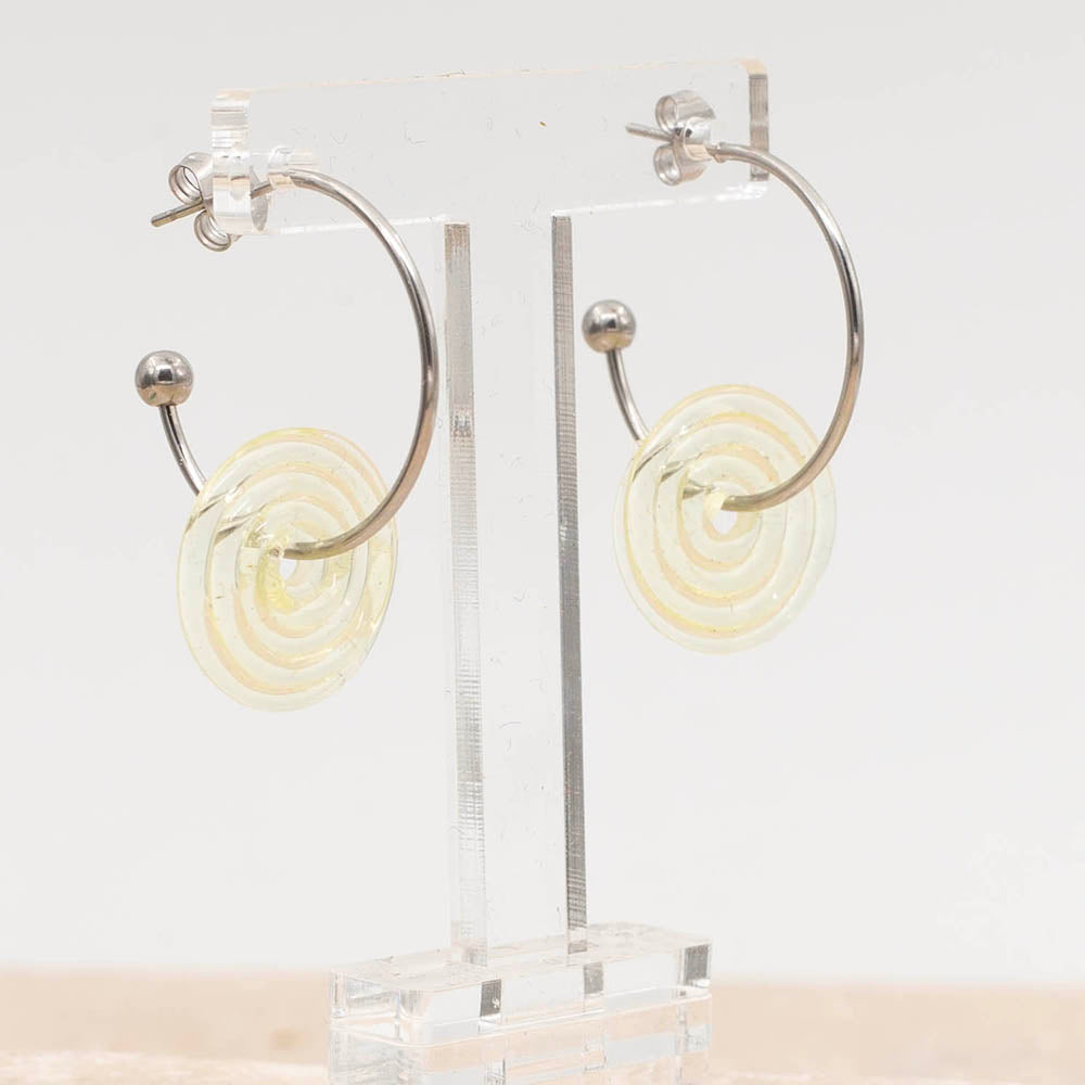 Pale Yellow Glass Spiral Hoop Earrings