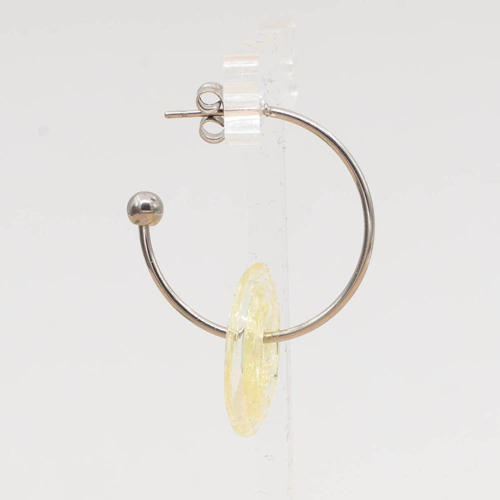 Pale Yellow Glass Spiral Hoop Earrings
