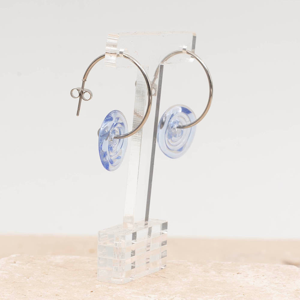 Pale Blue Glass Spiral Hoop Earrings