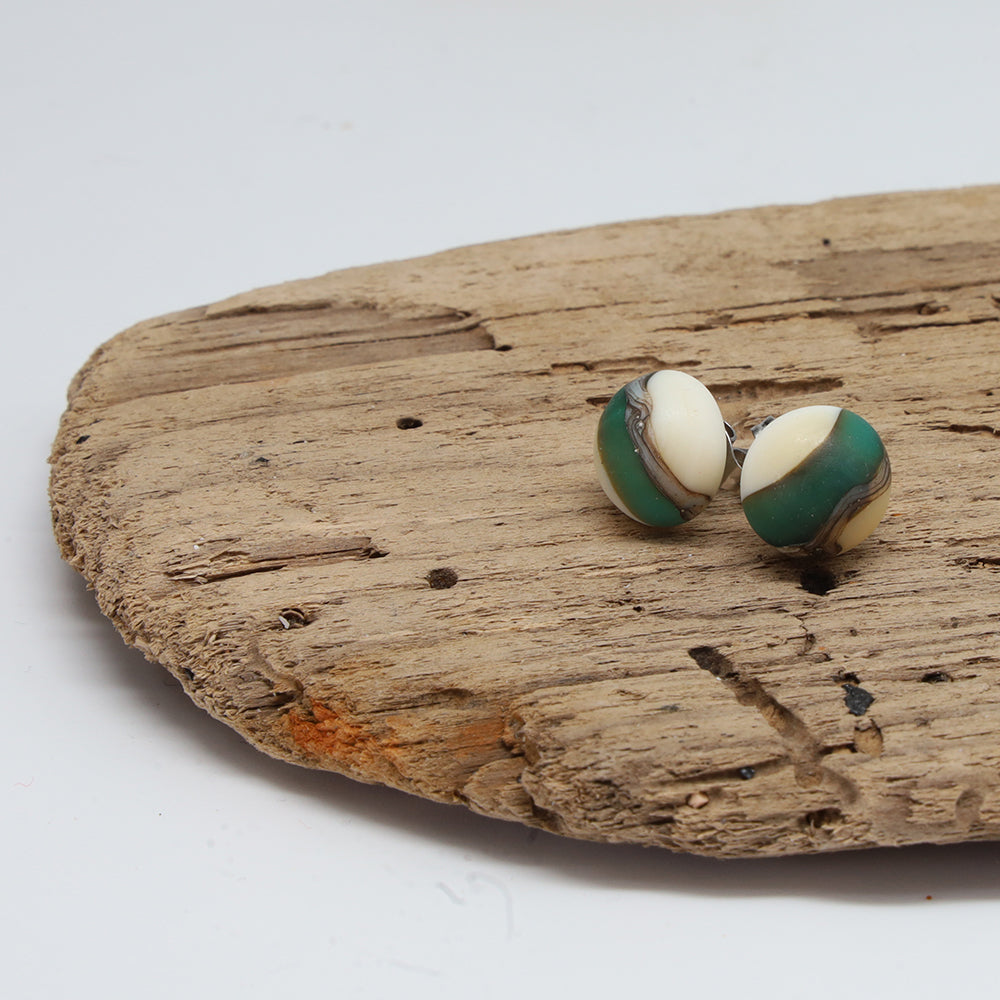 Frosted Black and Ivory Glass Stud Earrings