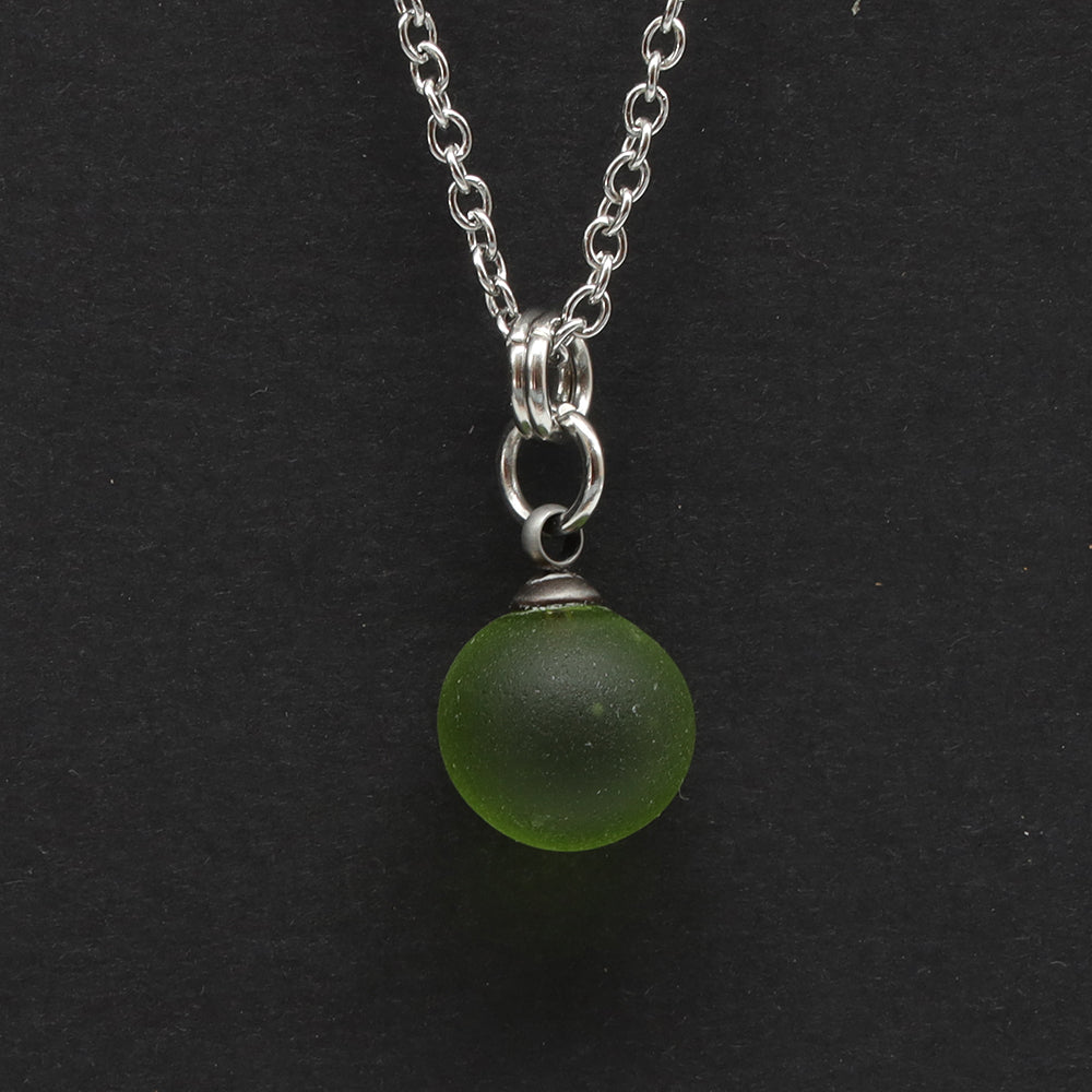Frosted Lime Sphere Charm Stainless Steel Necklace