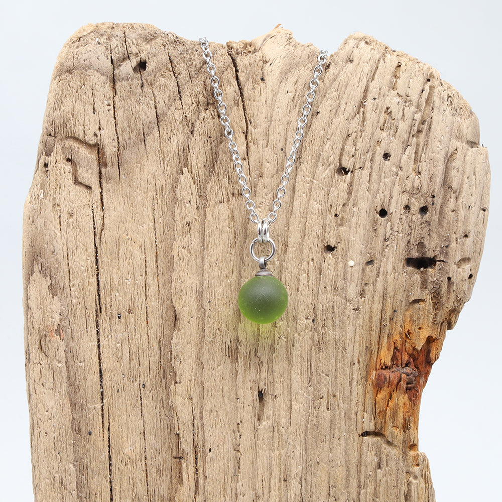 Frosted Lime Sphere Charm Stainless Steel Necklace