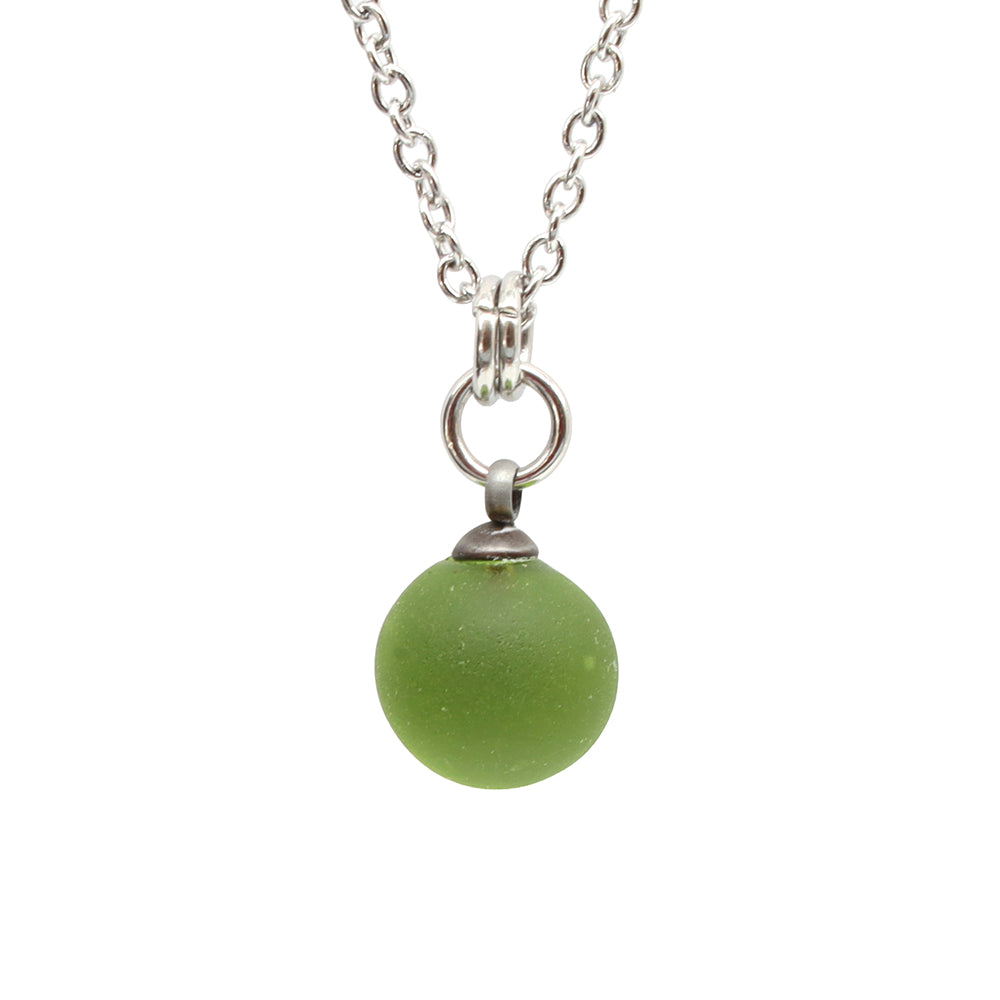 Frosted Lime Sphere Charm Stainless Steel Necklace