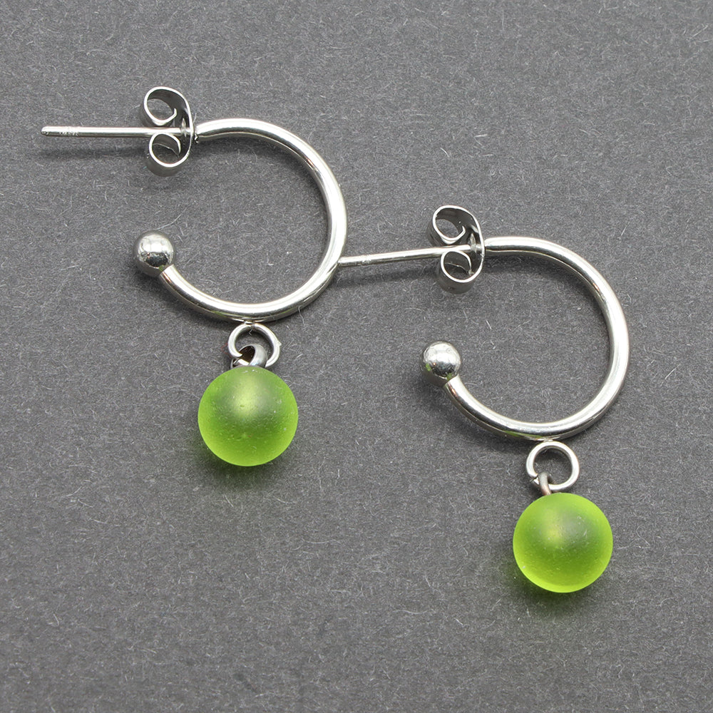 Frosted Lime Glass Half Hoop Earrings