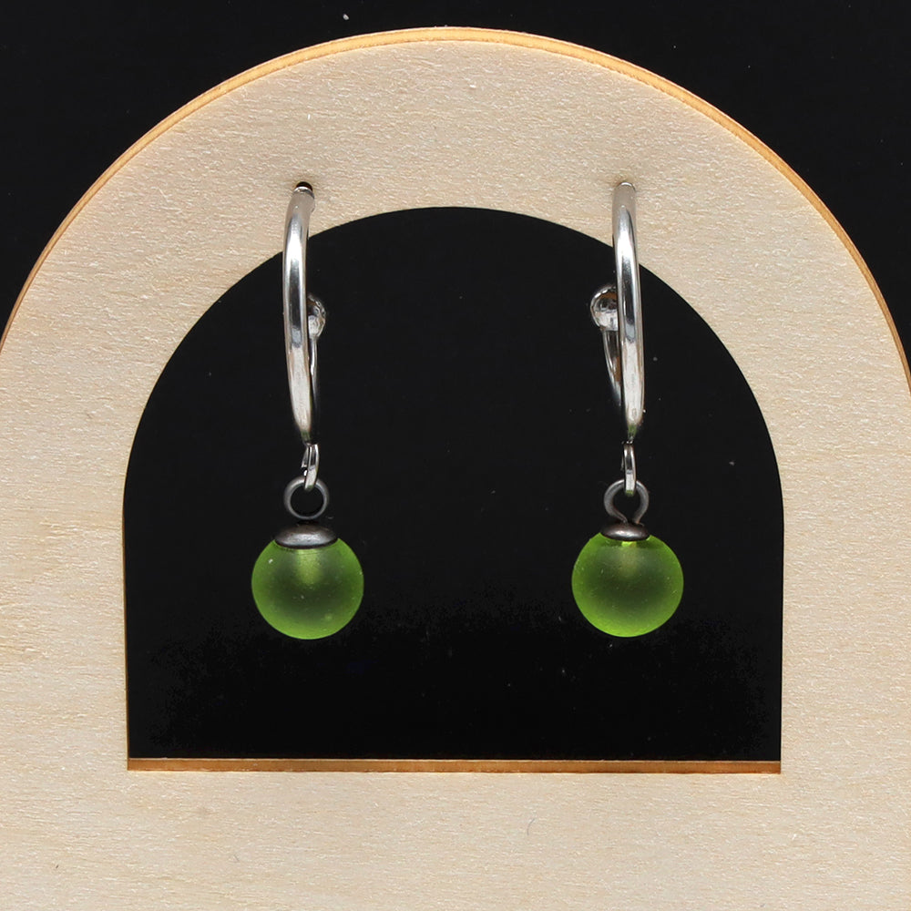Frosted Lime Glass Half Hoop Earrings