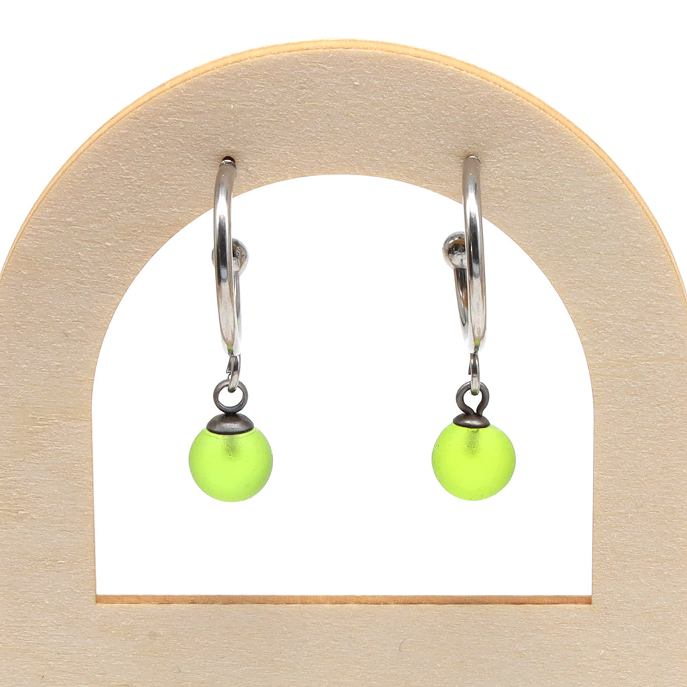 Frosted Lime Glass Half Hoop Earrings