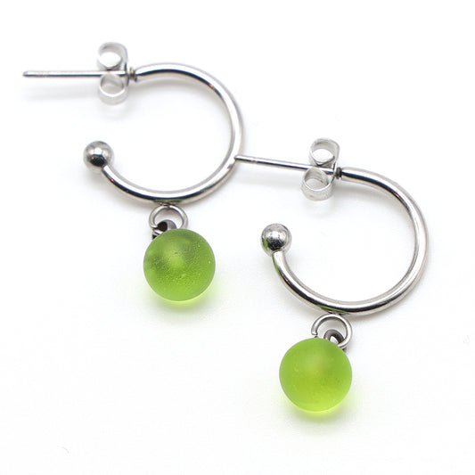 Frosted Lime Glass Half Hoop Earrings