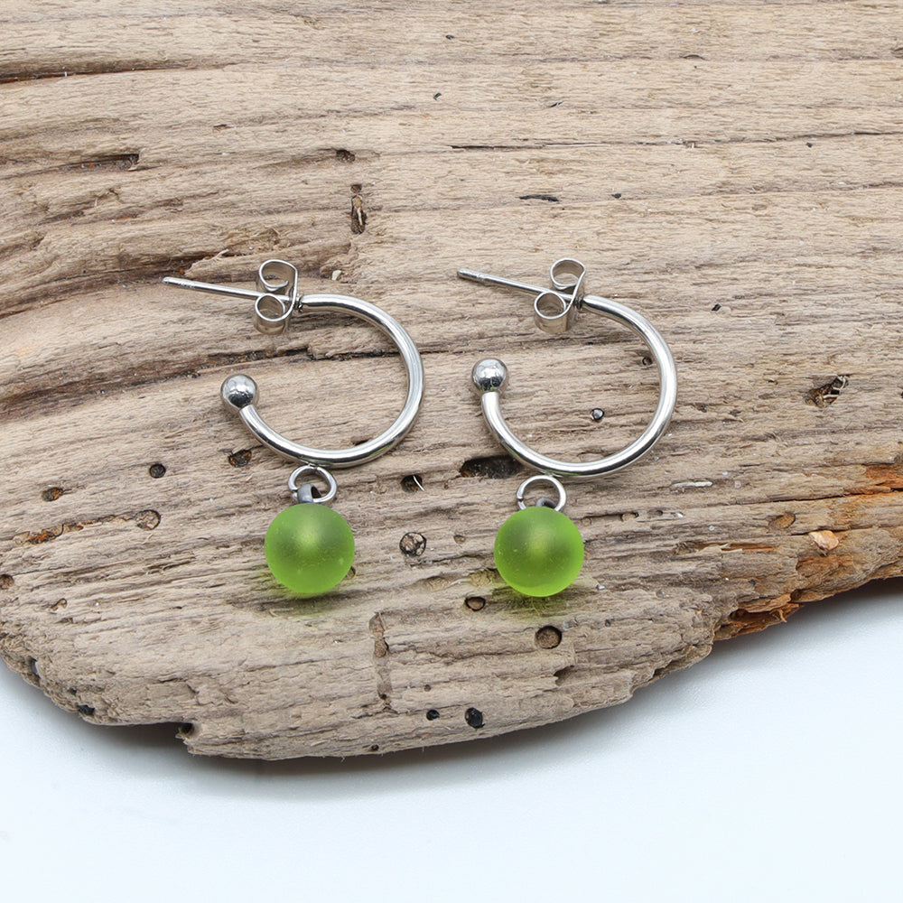 Frosted Lime Glass Half Hoop Earrings