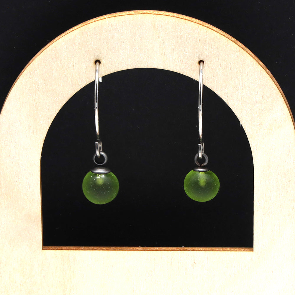 Frosted Lime Glass Hook Earrings