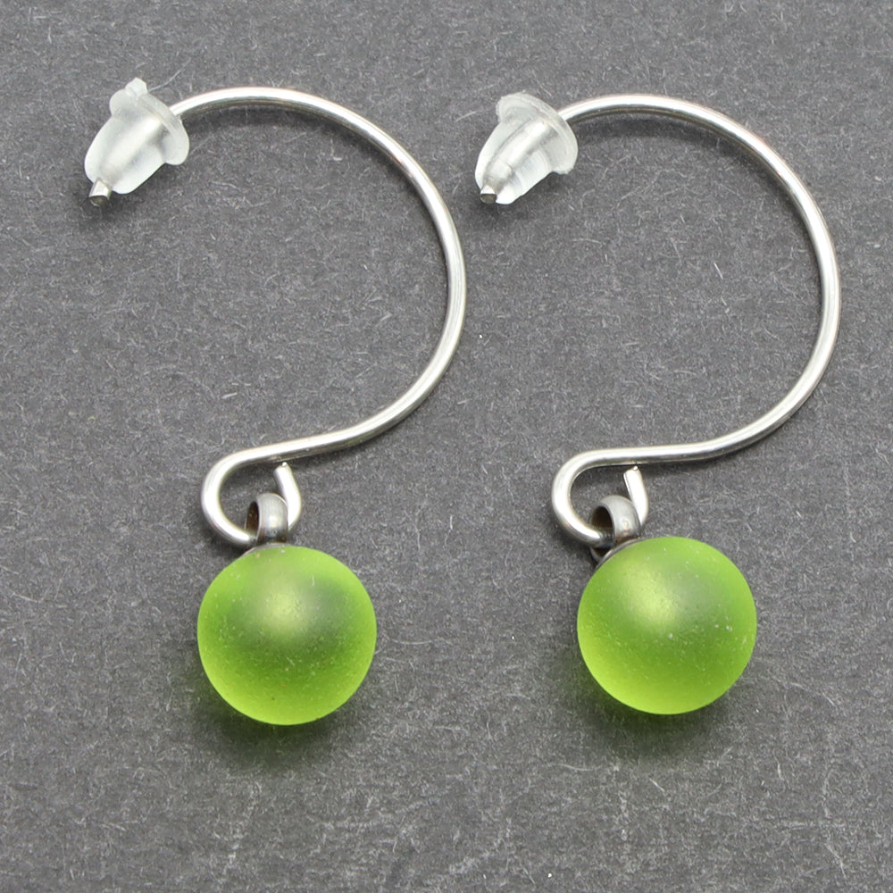 Frosted Lime Glass Hook Earrings