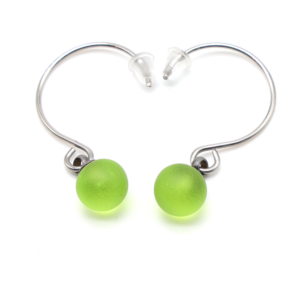 Frosted Lime Glass Hook Earrings