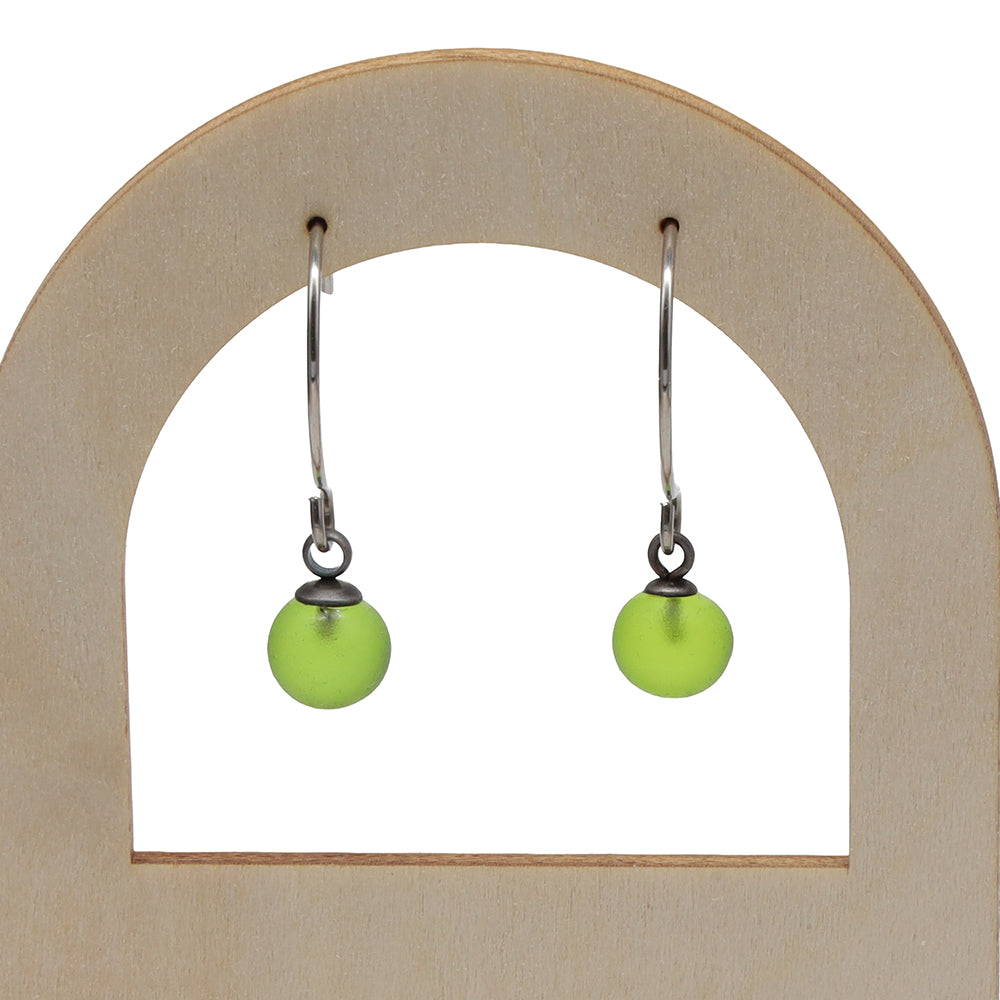 Frosted Lime Glass Hook Earrings
