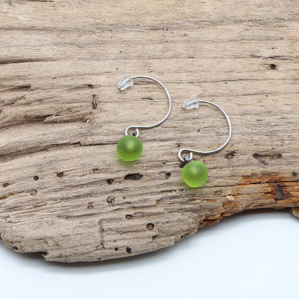 Frosted Lime Glass Hook Earrings