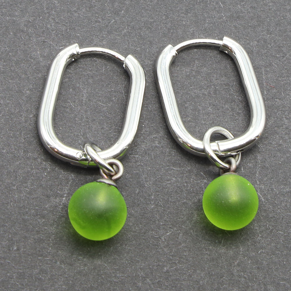 Frosted Lime Glass Oval Hoop Earrings