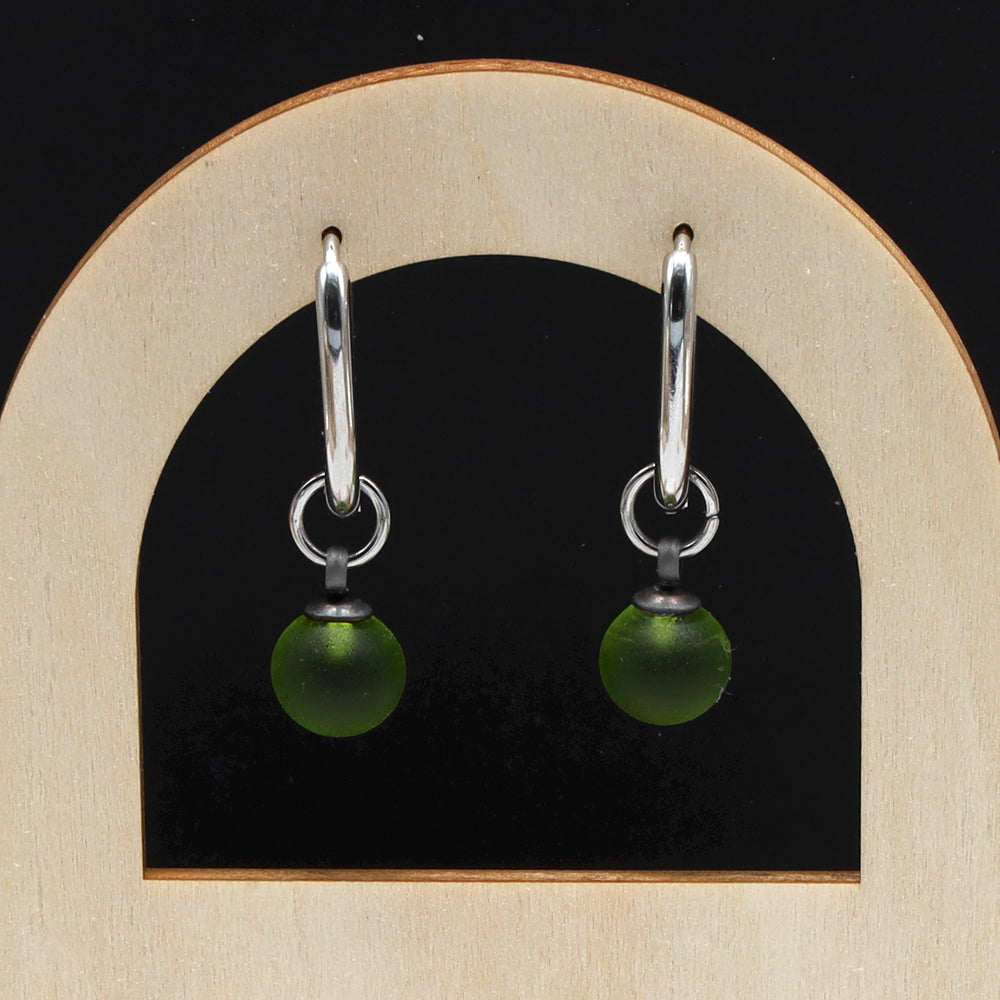 Frosted Lime Glass Oval Hoop Earrings