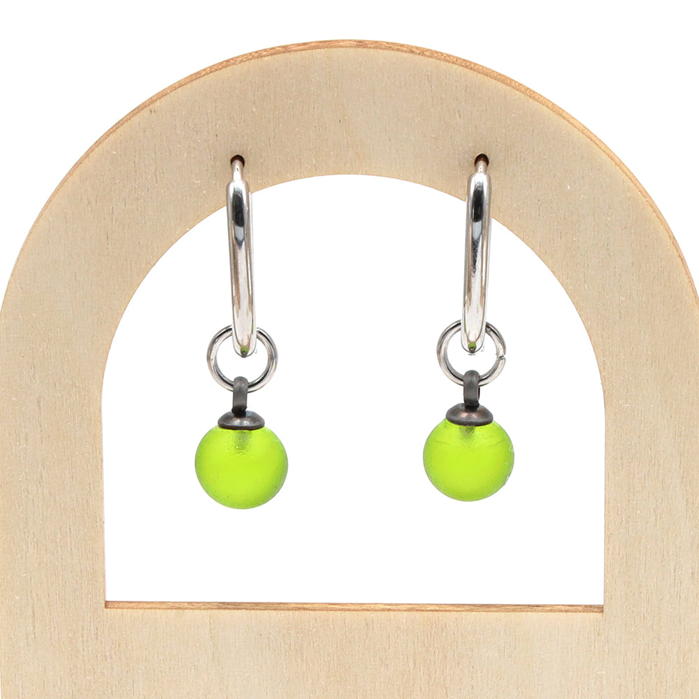 Frosted Lime Glass Oval Hoop Earrings