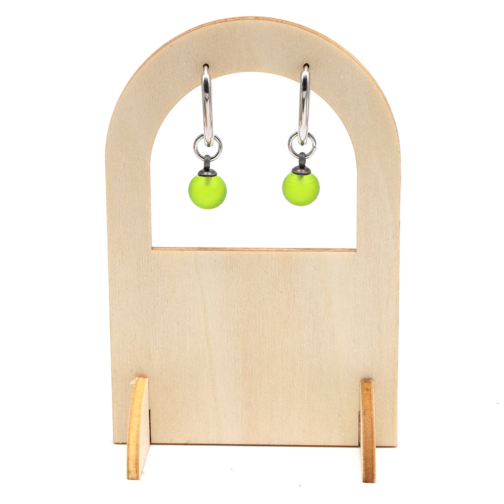 Frosted Lime Glass Oval Hoop Earrings