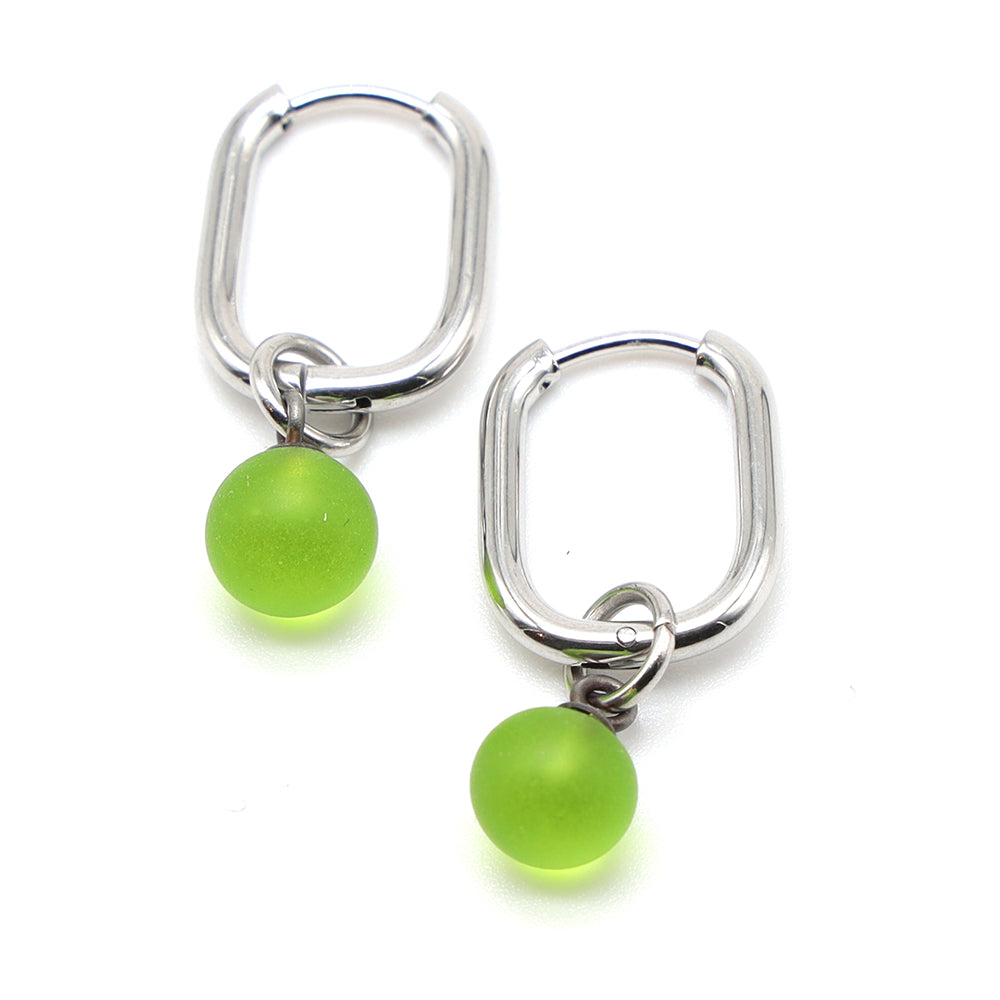 Frosted Lime Glass Oval Hoop Earrings
