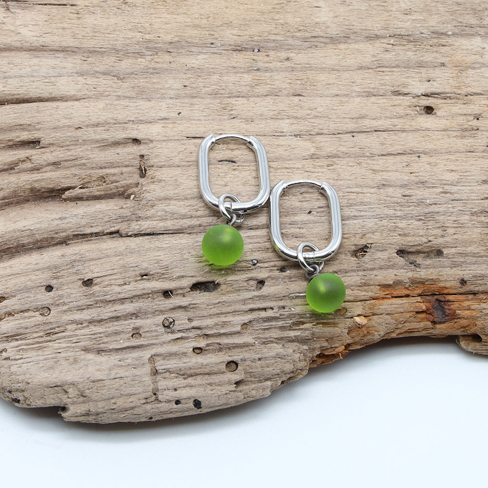 Frosted Lime Glass Oval Hoop Earrings