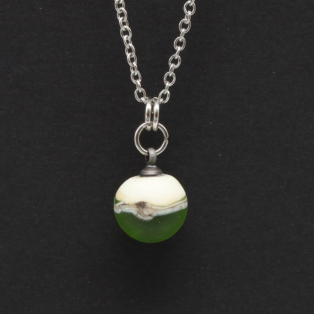 Lime and Ivory Sphere Charm Stainless Steel Necklace