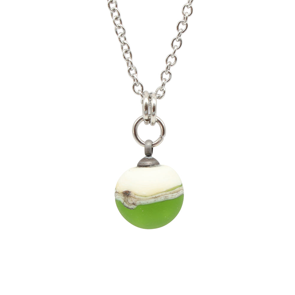 Lime and Ivory Sphere Charm Stainless Steel Necklace