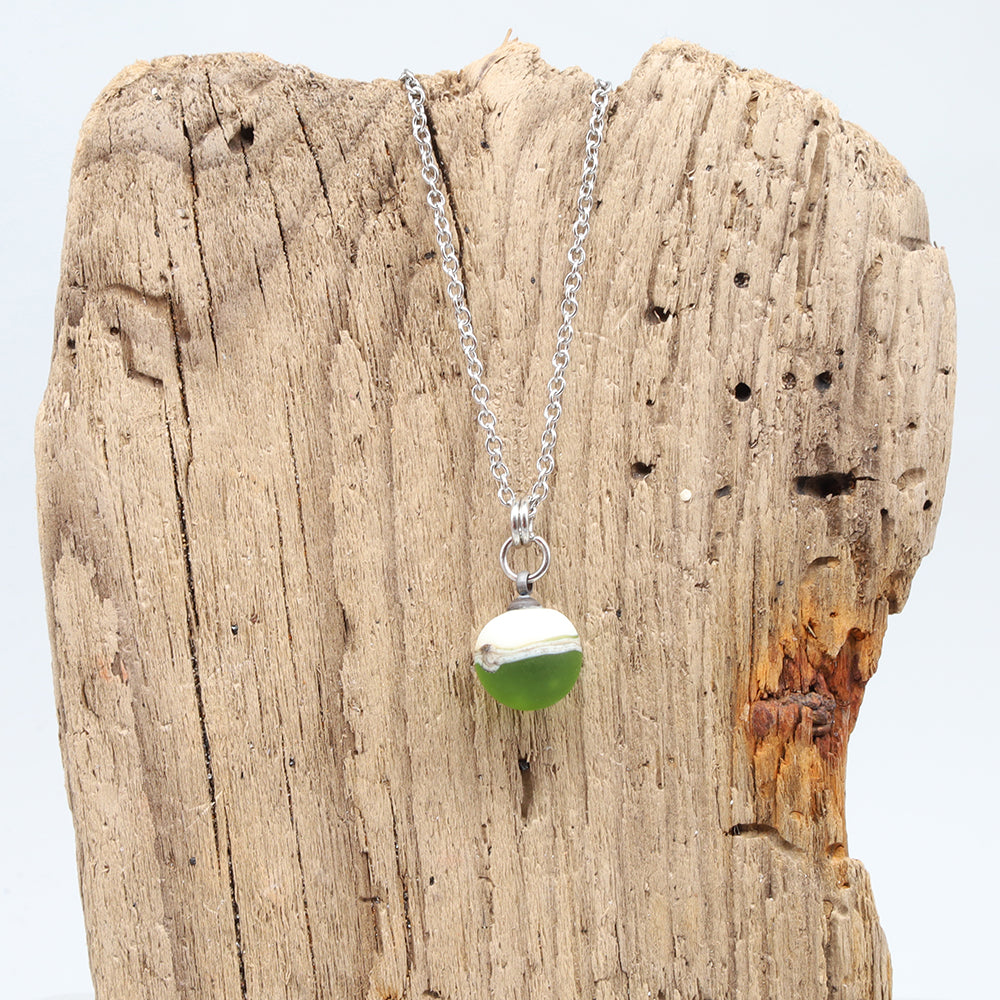Lime and Ivory Sphere Charm Stainless Steel Necklace