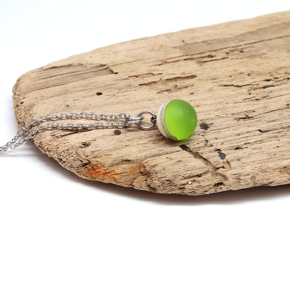 Lime and Ivory Sphere Charm Stainless Steel Necklace