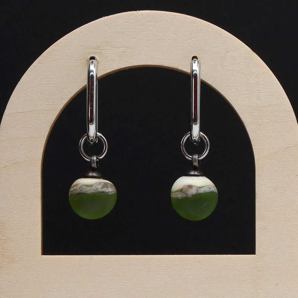 Frosted Lime and Ivory Glass Oval Hoop Earrings