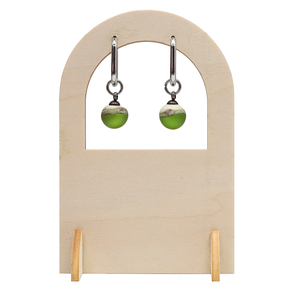 Frosted Lime and Ivory Glass Oval Hoop Earrings