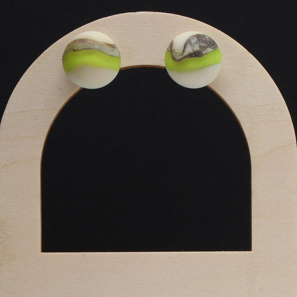 Frosted Lime and Ivory Glass Stud Earrings