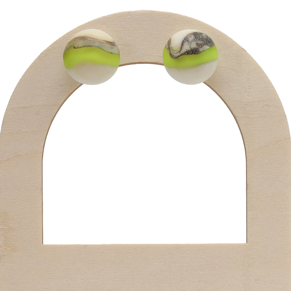 Frosted Lime and Ivory Glass Stud Earrings