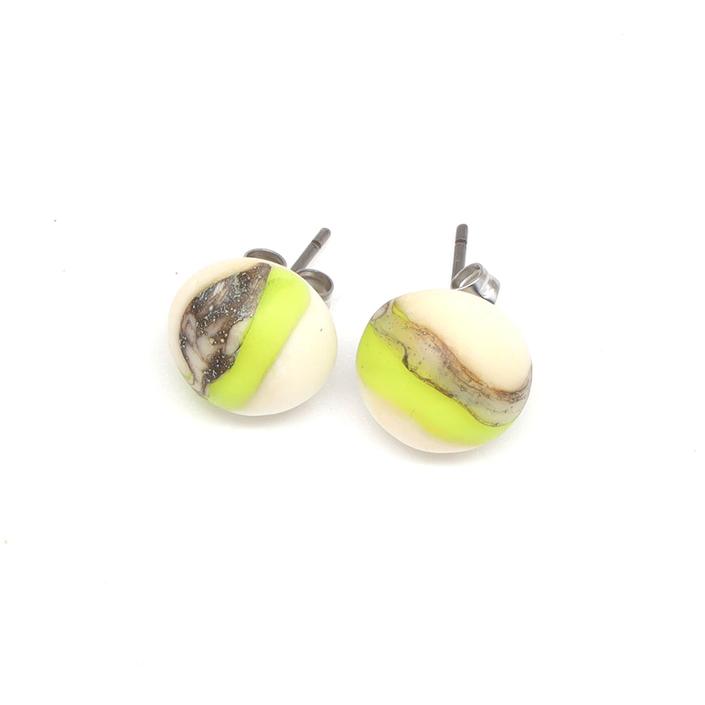 Frosted Lime and Ivory Glass Stud Earrings