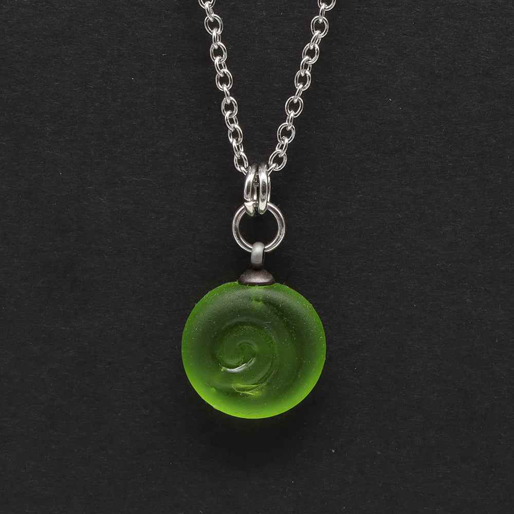 Frosted Lime Spiral Charm Stainless Steel Necklace