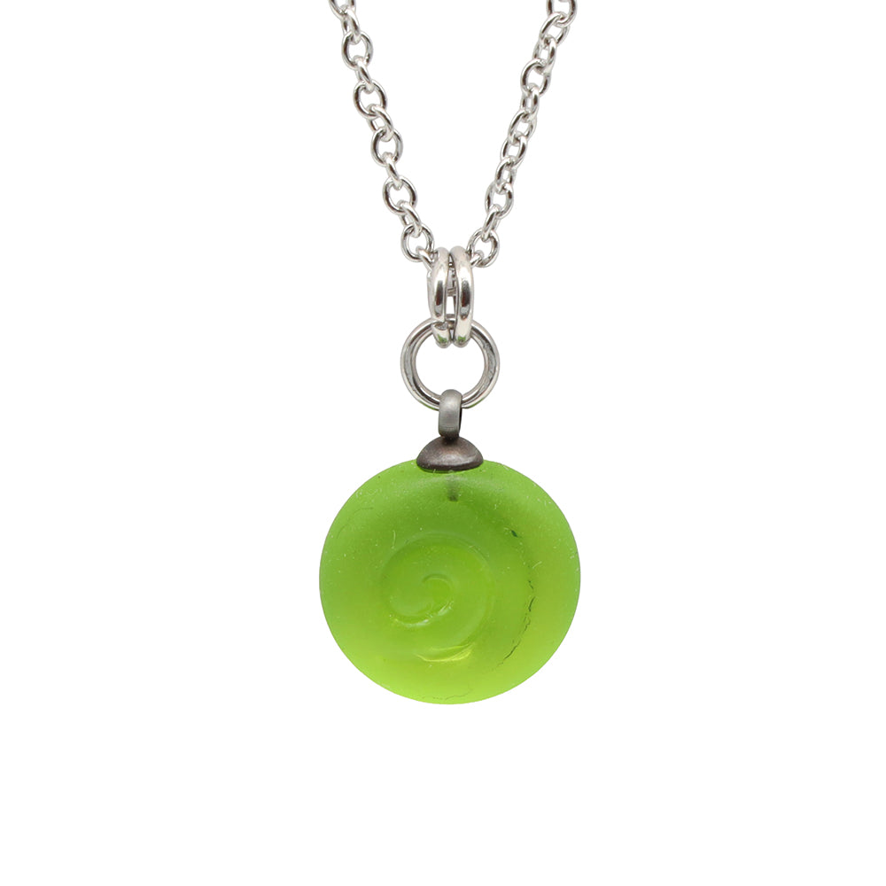 Frosted Lime Spiral Charm Stainless Steel Necklace
