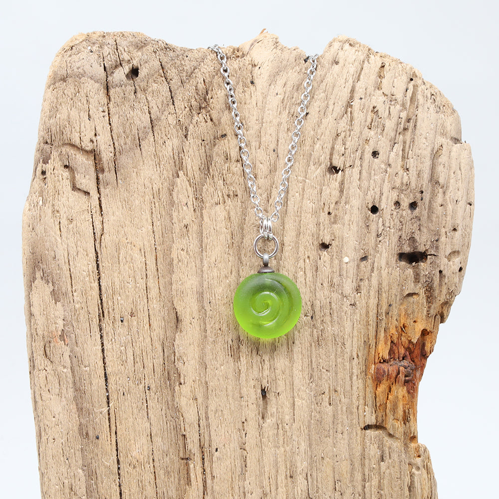 Frosted Lime Spiral Charm Stainless Steel Necklace