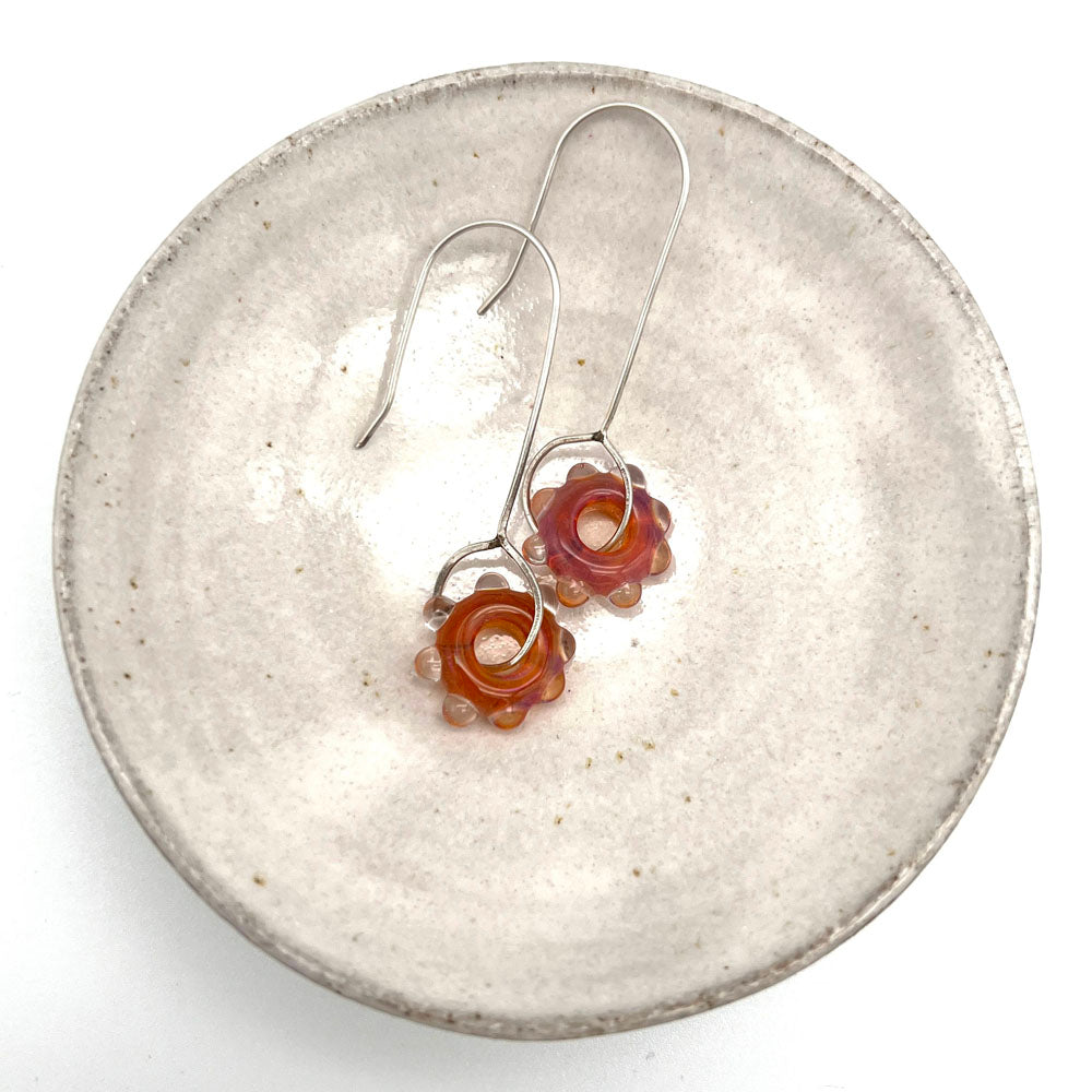 Pink Mai Tai Water Droplet Silver Drop Earrings