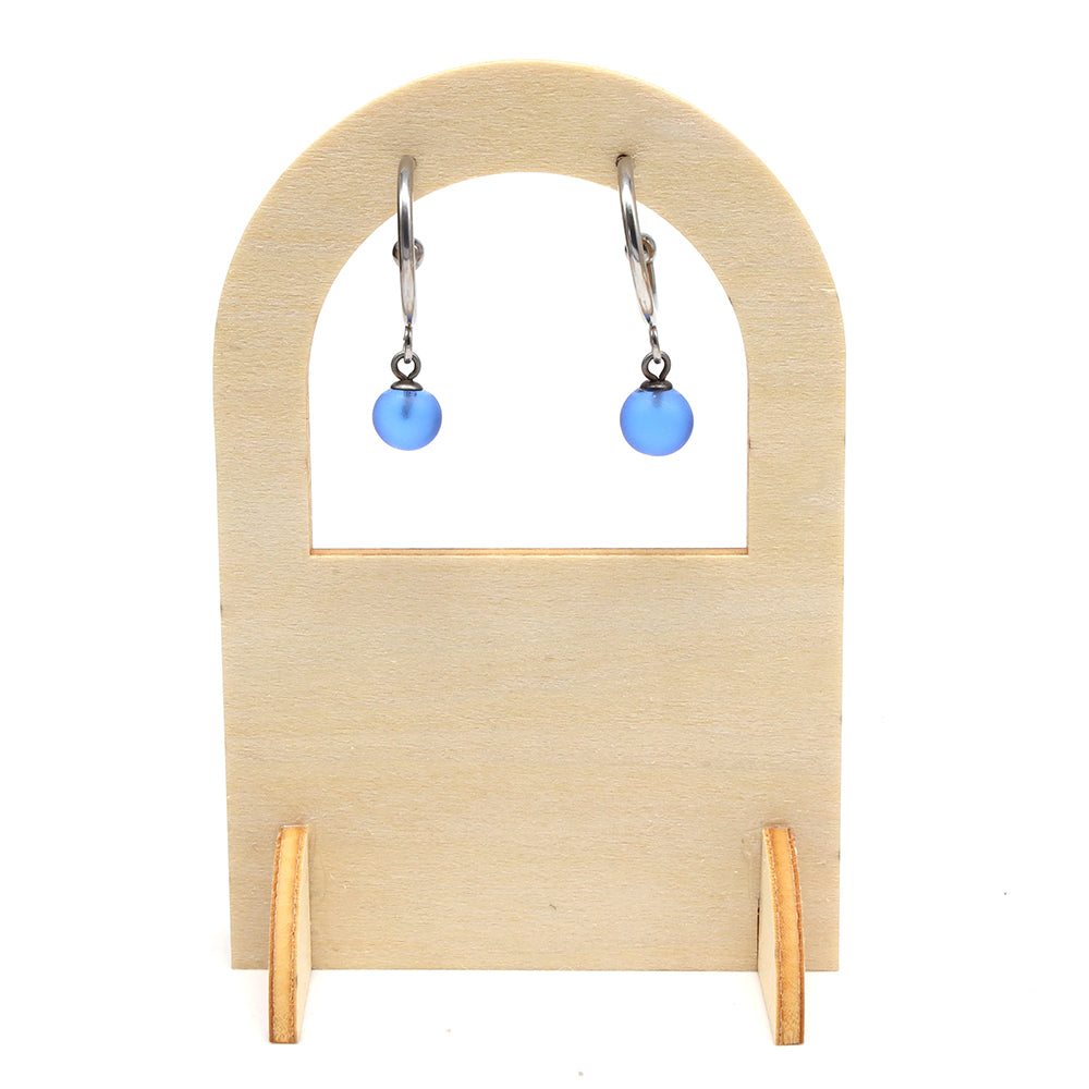 Frosted Mid Blue Glass Half Hoop Earrings